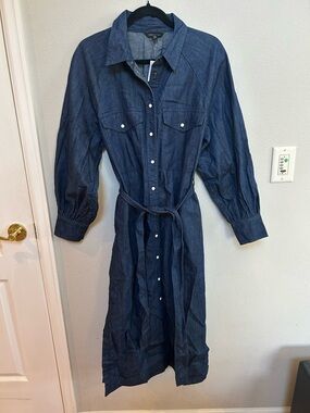 Banana Republic Long Denim Shirt Dress - with snap buttons- Navy Blue